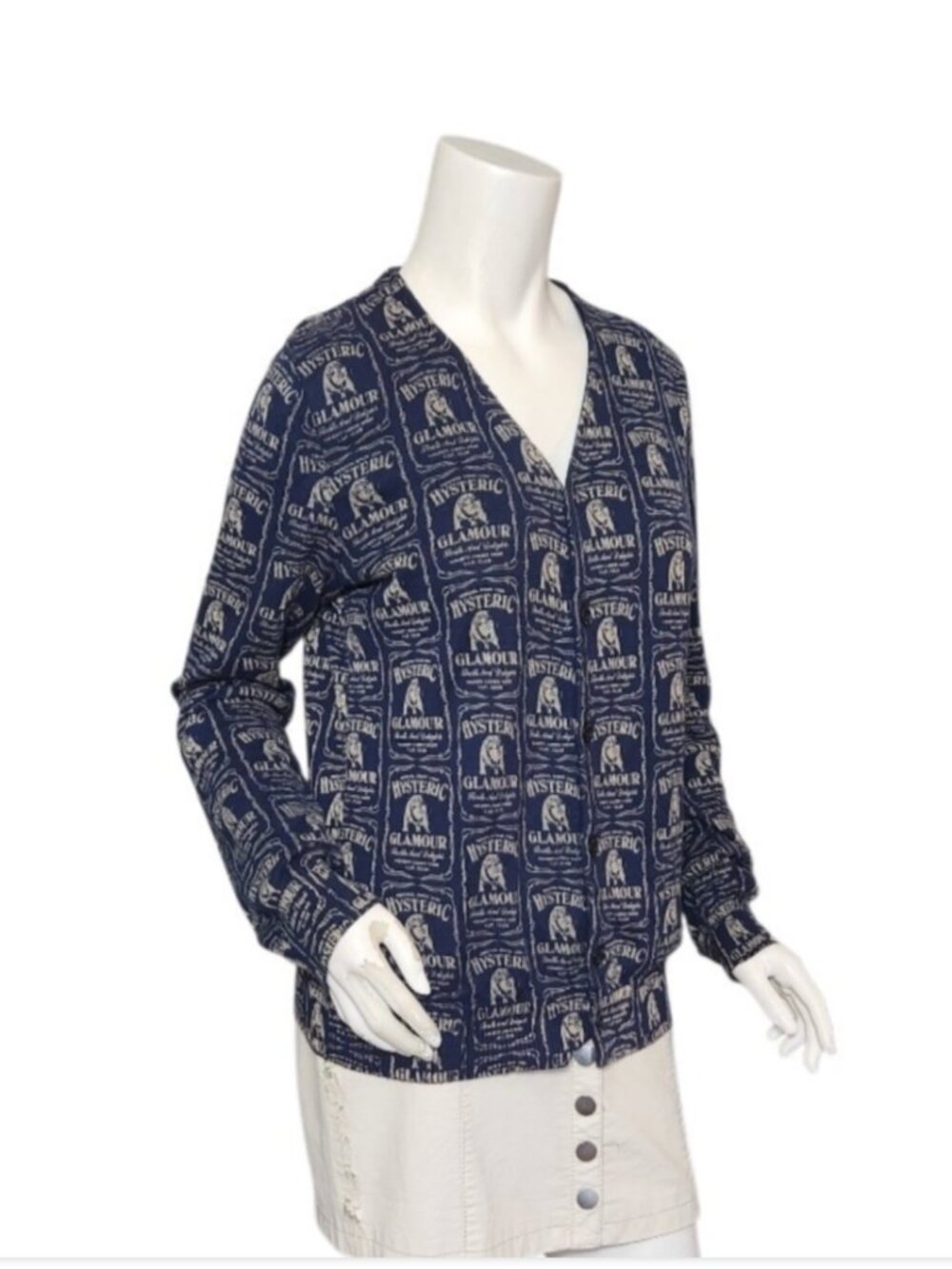 Vtg HYSTERIC GLAMOUR Allover Logo Print V-Neck Cardigan